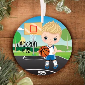 Boys Basketball Christmas Ornament, Personalized Boys Basketball Ornament, Boys Basketball Gift, Boys Sports Ornament