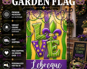Mardi Gras Garden Flag, Fleur De Lis Welcome Sign, New Orleans Decor, Fat Tuesday Yard Flag
