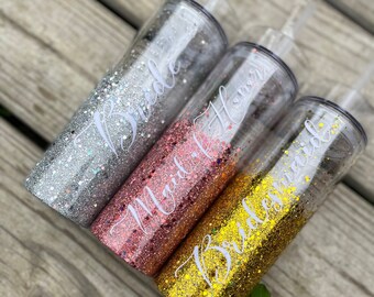 Personalized 16oz Clear Double Walled Acrylic Glitter Tumblers
