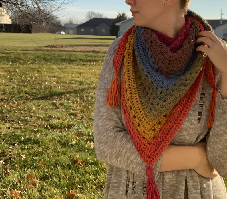 Rainbow Triangle Scarf//Crocheted Rainbow Shawl image 1