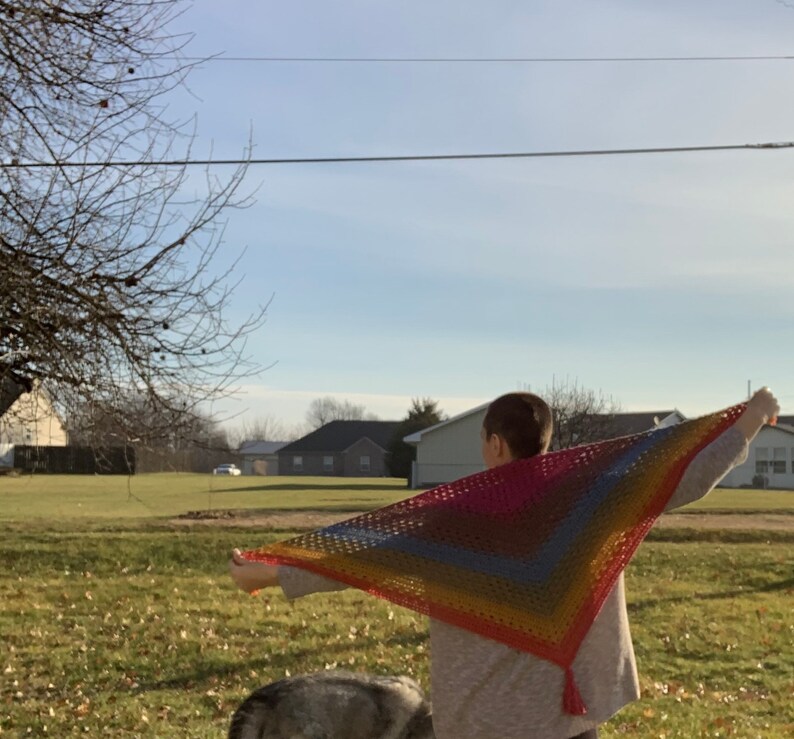 Rainbow Triangle Scarf//Crocheted Rainbow Shawl image 5