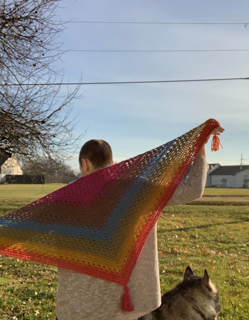 Rainbow Triangle Scarf//Crocheted Rainbow Shawl image 4