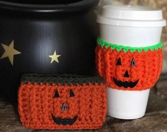 Jack-O'-Lantern Cup Cozy//Crocheted Cup Cozy