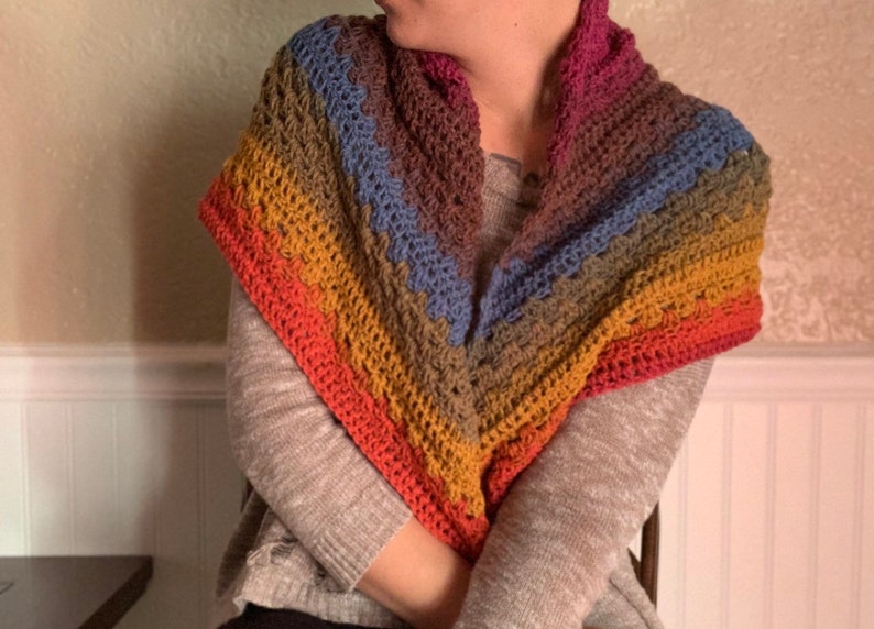 Rainbow Triangle Scarf//Crocheted Rainbow Shawl image 7