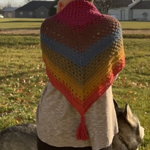 Rainbow Triangle Scarf//Crocheted Rainbow Shawl image 3