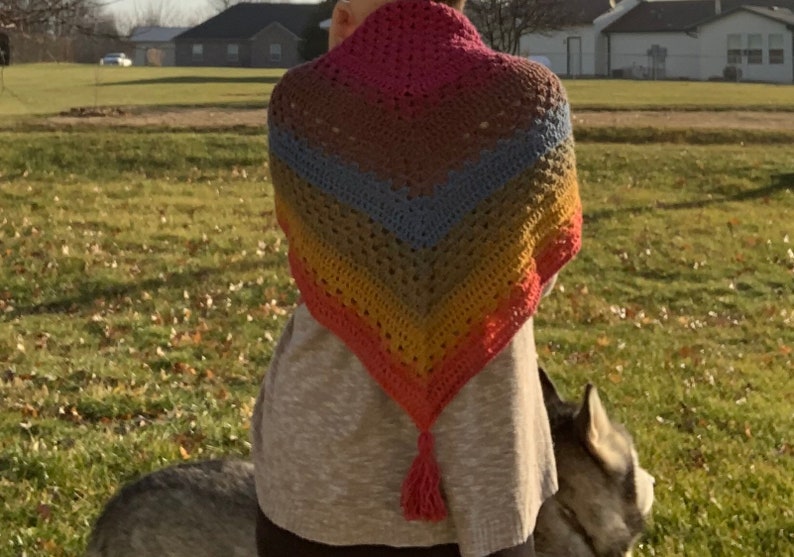 Rainbow Triangle Scarf//Crocheted Rainbow Shawl image 3