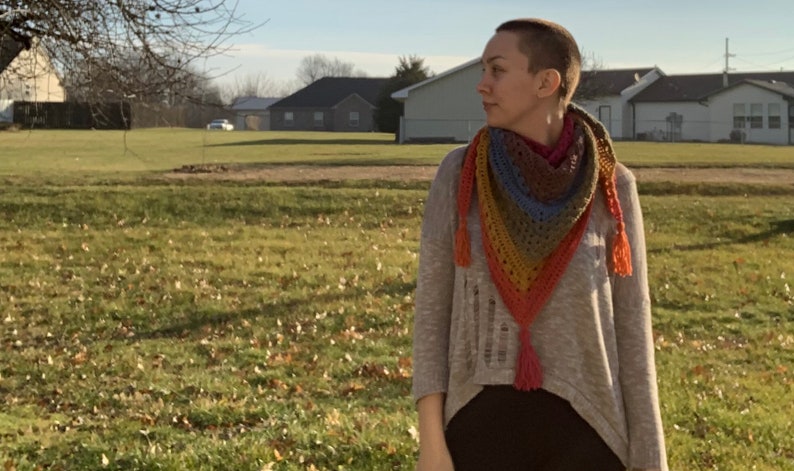 Rainbow Triangle Scarf//Crocheted Rainbow Shawl image 2