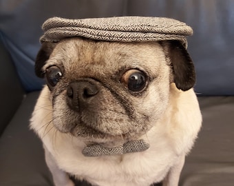 MEDIUM Peaky Blinder Hund Haustier Herringbone Schiebermütze und Fliege Hand gemacht