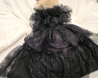 X SMALL = hond huisdier - Wednesday Adams Dance chiffon zwevende gelaagde jurk gothic