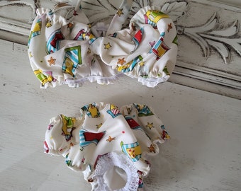 Small Dog Bikini, Beach Hut Print, Handmade Swimsuit