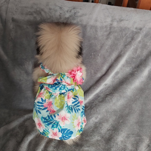 SMALL pet dog floral summer sun pool dress quick dry flower applique