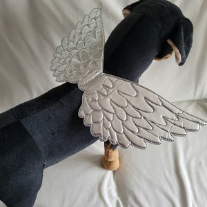 MEDIUM Silver plush dog pet angel wings Christmas, holiday party wings