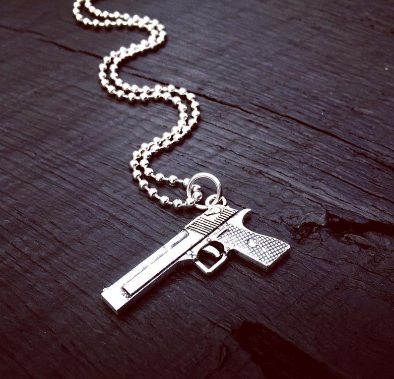 Mens Semi Automatic Pendant Necklace Pistol Jewelry Gift Etsy