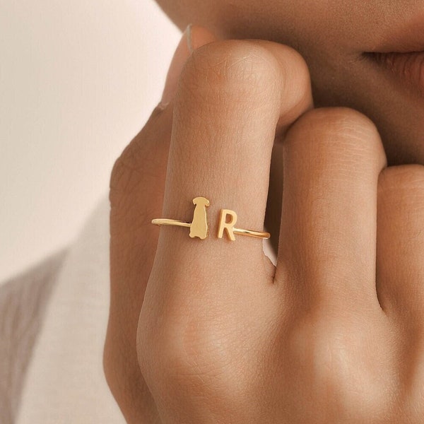Dainty Pet Initial Ring • Custom Letter Ring • Stacking Ring in Gold, Silver, & Rose Gold • Personalized Jewelry • Dog Mom Gift • RM74F43