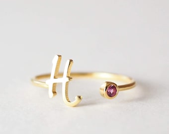 Personalized Initial Birthstone Ring • Custom Gold Initial Ring • Custom Name Ring • New Mom Ring • CHRISTMAS GIFTS RM06F58