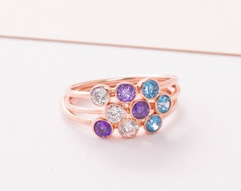 Bague empilable de pierres de naissance en or rose • Bague de pierres précieuses personnalisée • Bijoux en pierre de naissance • Cadeau de Noël personnalisé pour maman • RH07