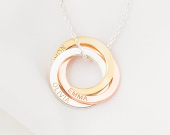 Collana personalizzata per la famiglia • Collana personalizzata con cerchi collegati • Gioielli con anelli intrecciati • Gioielli minimalisti per l'eternità • Regalo per la mamma NM30F53