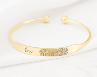 Brazalete con huella digital • Brazalete con huella digital personalizada • Joyería conmemorativa con escritura a mano en plata de ley • Regalo para mamá y abuela • BM31