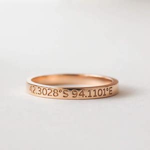 Dainty Coordinates Ring Personalized Skinny Ring in Sterling Silver Gift for Her Longitude Latitude Ring Wedding Jewelry RM22F41 image 2