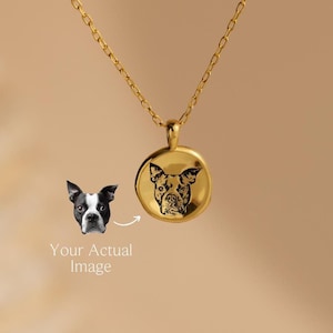 Pet Portrait Charm Necklace • Custom Engraved Pendant Necklace • Cat & Dog Lover Gift • Pet Memorial Gift • Personalized Jewelry • NM144