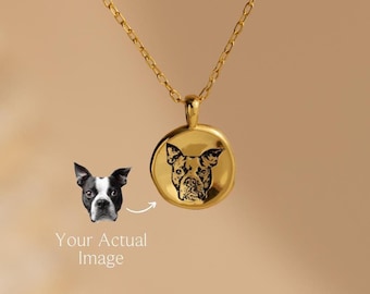 Pet Portrait Charm Necklace • Custom Engraved Pendant Necklace • Cat & Dog Lover Gift • Pet Memorial Gift • Personalized Jewelry • NM144