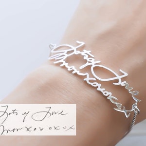 Bracciale con scritta a mano Gioielli personalizzati con scritta a mano in argento sterling Bracciale con ciondoli firmati Regalo della nonna REGALO DELLA MADRE BH01 immagine 3