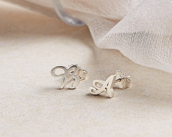 Initial Earrings in Sterling Silver • Dainty Letter Earrings • Custom Initial Stud Earrings • Personalized Gift For New Mom • CH10F60