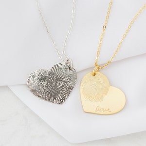 Custom Fingerprint Necklace Heart Charm Fingerprint Necklace Custom Handwriting Jewelry Gift for Her Gift for Grandma NM32 image 1