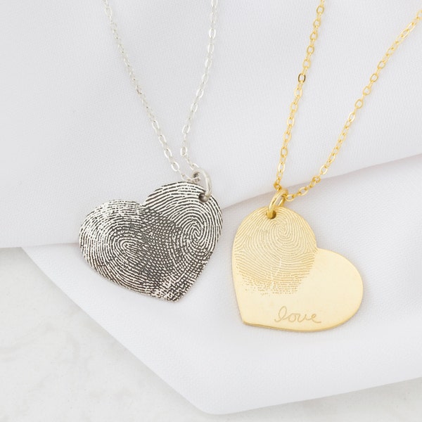 Custom Fingerprint Necklace • Heart Charm Fingerprint Necklace • Custom Handwriting Jewelry • Gift for Her • Gift for Grandma • NM32