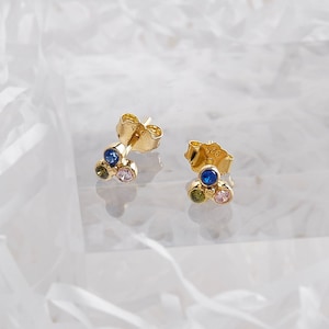 Birthstone Earrings • Cluster Earrings • Dainty Minimalist Earrings • Gemstone Earrings • Birthstone Stud Earrings • Gift For Mom • CM44