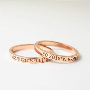 Dainty Coordinates Ring Personalized Skinny Ring in Sterling Silver Gift for Her Longitude Latitude Ring Wedding Jewelry RM22F41 image 1