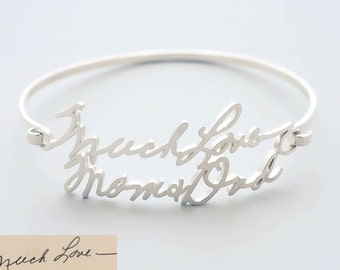 Handwriting Jewelry • Custom Handwriting Bracelet in Sterling Silver • Personalized Signature Bangle • Gift For Mom and Grandma • BH05