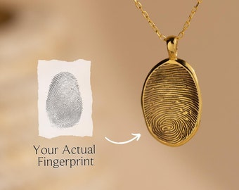 Custom 3D Fingerprint Necklace • Engraved Oval Pendant Necklace • Handmade Fingerprint Jewelry • Personalized Memorial Gift • NM128