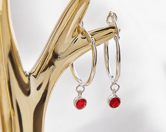 Birthstone Hoop Earrings • Dainty Hoop Earrings • Gemstone Earrings • Minimalist Earrings • Personalized Christmas Gift For Her • CM46