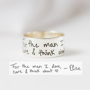 Custom Handwriting Ring Wide Handwriting Band in Sterling Silver Keepsake Gift Wedding Bands Personalized Gift Gift for Him RM23 image 1