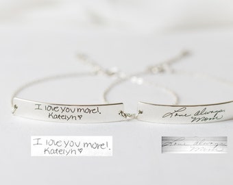 Handwriting Bracelet • Personalized Engraved Bar Bracelet • Sterling Silver Signature Jewelry • Custom Bridesmaid Gift • MOTHERS GIFT • BM20