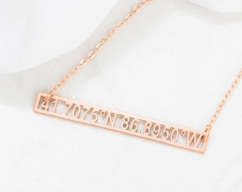 Custom Coordinates Necklace • Cut-out Coordinates Bar • Longitude Latitude Location Necklace • Personalized Gift • CHRISTMAS GIFTS • NM24