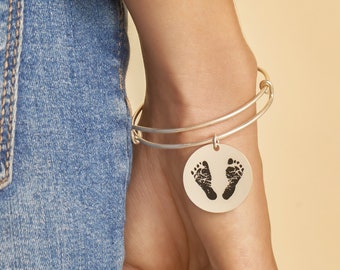 Actual Footprint Bracelet • Baby Footprint Bracelet • Custom Fingerprint Bracelet • Fingerprint Jewelry • Memorial Gift For Mom • BM24