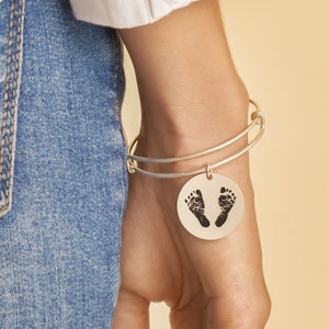 Actual Footprint Bracelet • Baby Footprint Bracelet • Custom Fingerprint Bracelet • Fingerprint Jewelry • Memorial Gift For Mom • BM24