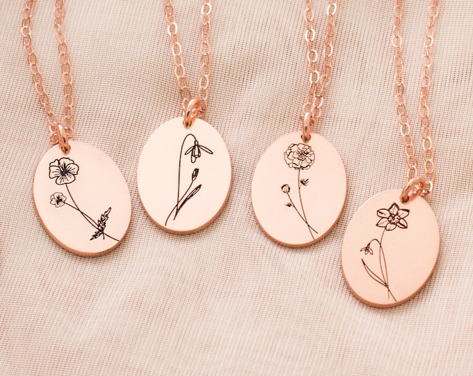 Mothers Day Gifts • Dainty Floral Necklace • Custom Birth Flower Necklace • Minimalist WildFlower Pendant • Gift for Her • NM48b