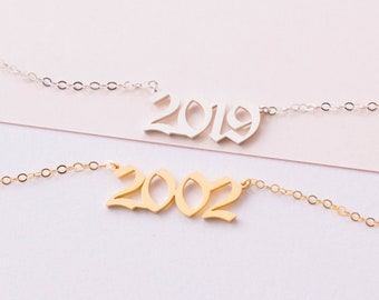 Custom Year Necklace • Old English Name Necklace • Gothic Choker • Perfect Graduation Gift or Birthday Gift For Her • NH02F69