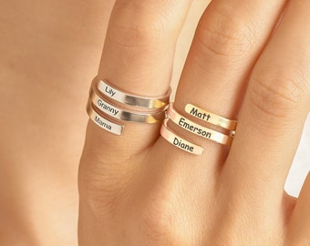 Triple Name Wrap Ring Personalized Name Ring Childrens Name Ring