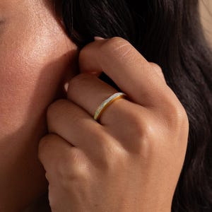 Opal Inlay Stacking Ring • Thin Gemstone Promise Ring • Dainty Birthstone Engagement Ring • Minimalist Jewelry • Bridesmaid Gift • RR060