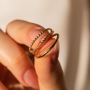 Stacking Ring Set: Twist Ring, Midi Ring, Lined Ring • Dainty Gold & Silver Rings • Minimalist Jewelry • Birthday Gift for Her • RR070