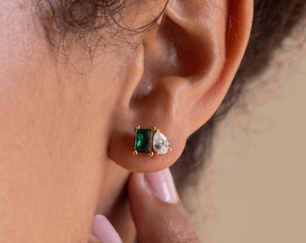 Toi Et Moi Stud Earrings • Statement Diamond Crystal Earrings • Vintage Gemstone Jewelry • Mom Gift • Personalized Gift for Her • CM93
