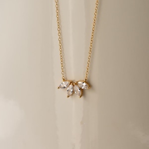 Diamond Flower Charm Necklace • Marquise Diamond Pendant Necklace • Dainty Flower Necklace • Wedding Jewelry • Maid of Honor Gift • NR055