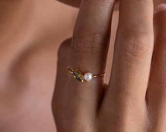Marquise Birthstone Pearl Ring • Custom Gemstone Ring • Personalized Crystal Promise Ring • Dainty Minimalist Jewelry • Gift for Her • RM109
