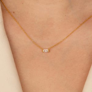 Baguette Diamond Charm Necklace • Rectangle Cut Diamond Necklace • Dainty Wedding Necklace • Bridesmaid Jewelry • Gift for Wife • NR005