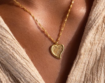 Custom Fingerprint Heart Necklace • Actual Fingerprint Necklace • Engraved Fingerprint Jewelry • Personalized Wedding Gift for Her • NM143NI