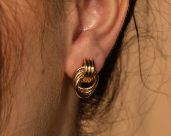 Double Hoop Stud Earrings • Small Knot Hoop Earrings • Geometric Drop Earrings • Mixed Metal Jewelry • Graduation Gift for Her • ER486